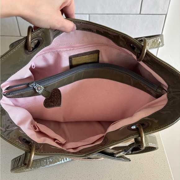 Spencer & Rutherford cream Leather green Shoulder Bag Limited Edition 11… - Picture 7 of 11